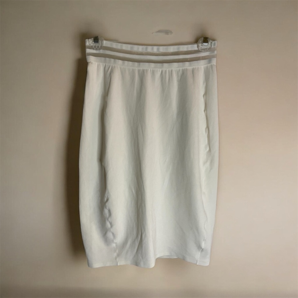 Kada White Pencil Stretchy Skirt with Sheer Waistband Stripes Size Small